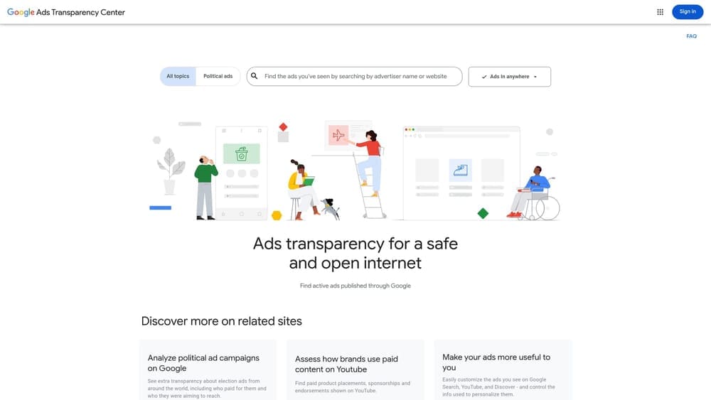 Screenshot of Google Ads Transparency Center website