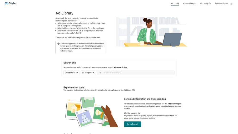 Screenshot of Meta Ad Library website