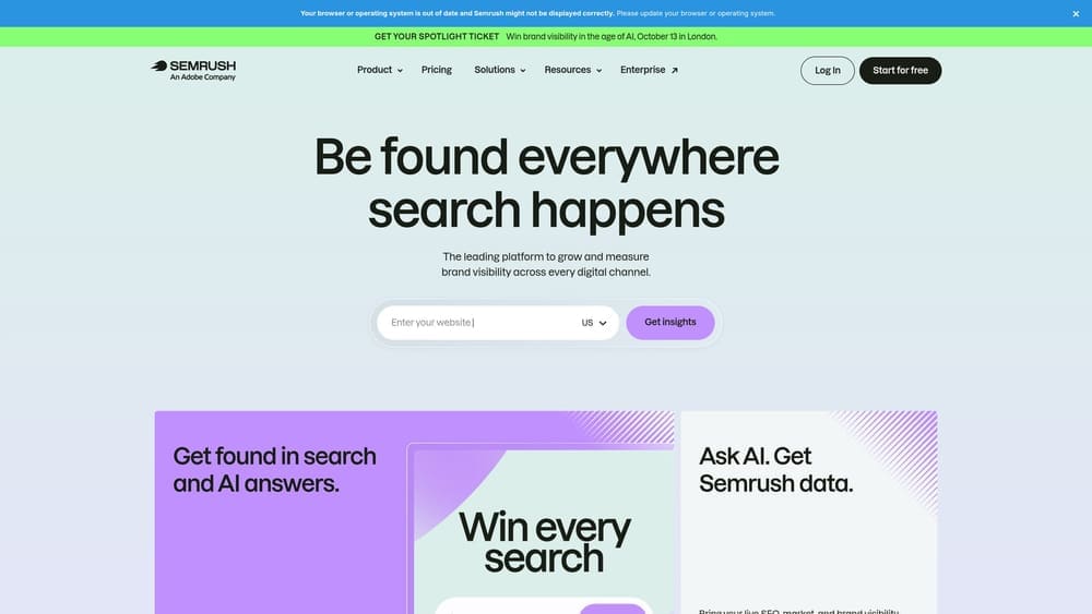 Screenshot of Semrush website