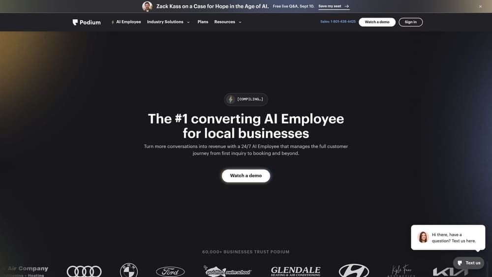 Screenshot of Podium website
