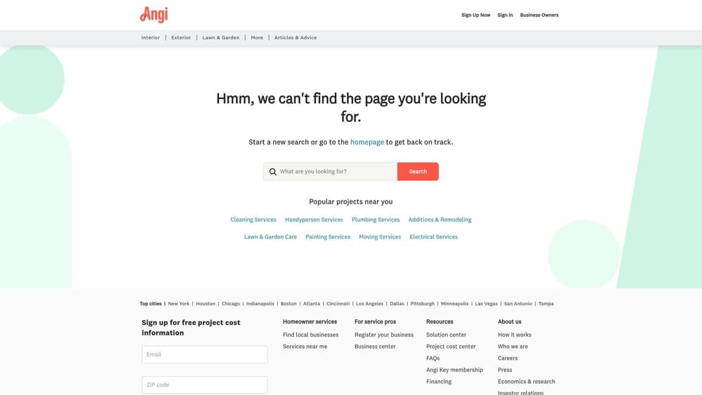 Screenshot of Angi Leads website