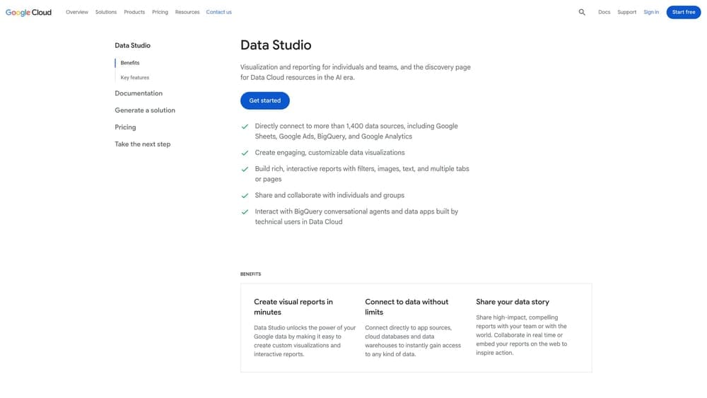 Screenshot of Looker Studio website