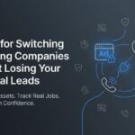 Graphic reading 8 Tools for Switching Marketing Companies Without Losing Your Electrical Leads, with icons for an ad account, a map listing and call tracking